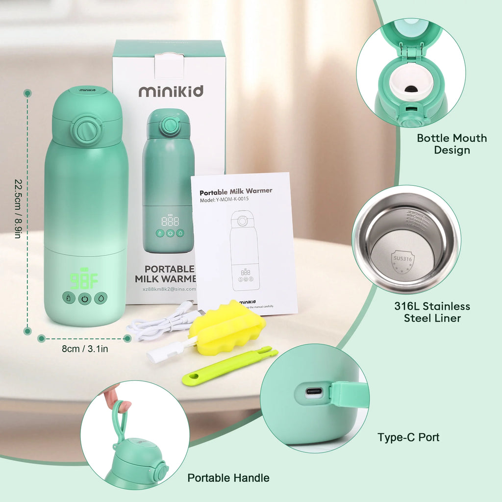 Ultimate Portable Baby Bottle Warmer - Dual Heating Modes for Perfect Feeding Temperature, 12 OZ Capacity in Green