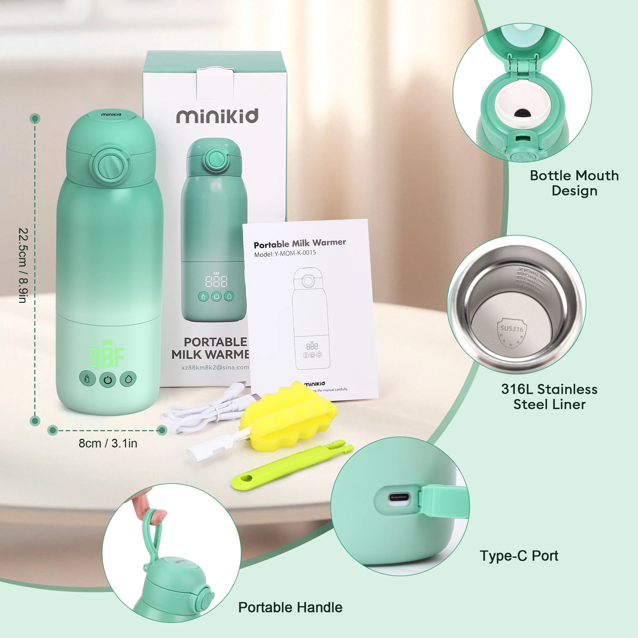 Ultimate Portable Baby Bottle Warmer - Dual Heating Modes for Perfect Feeding Temperature, 12 OZ Capacity in Green