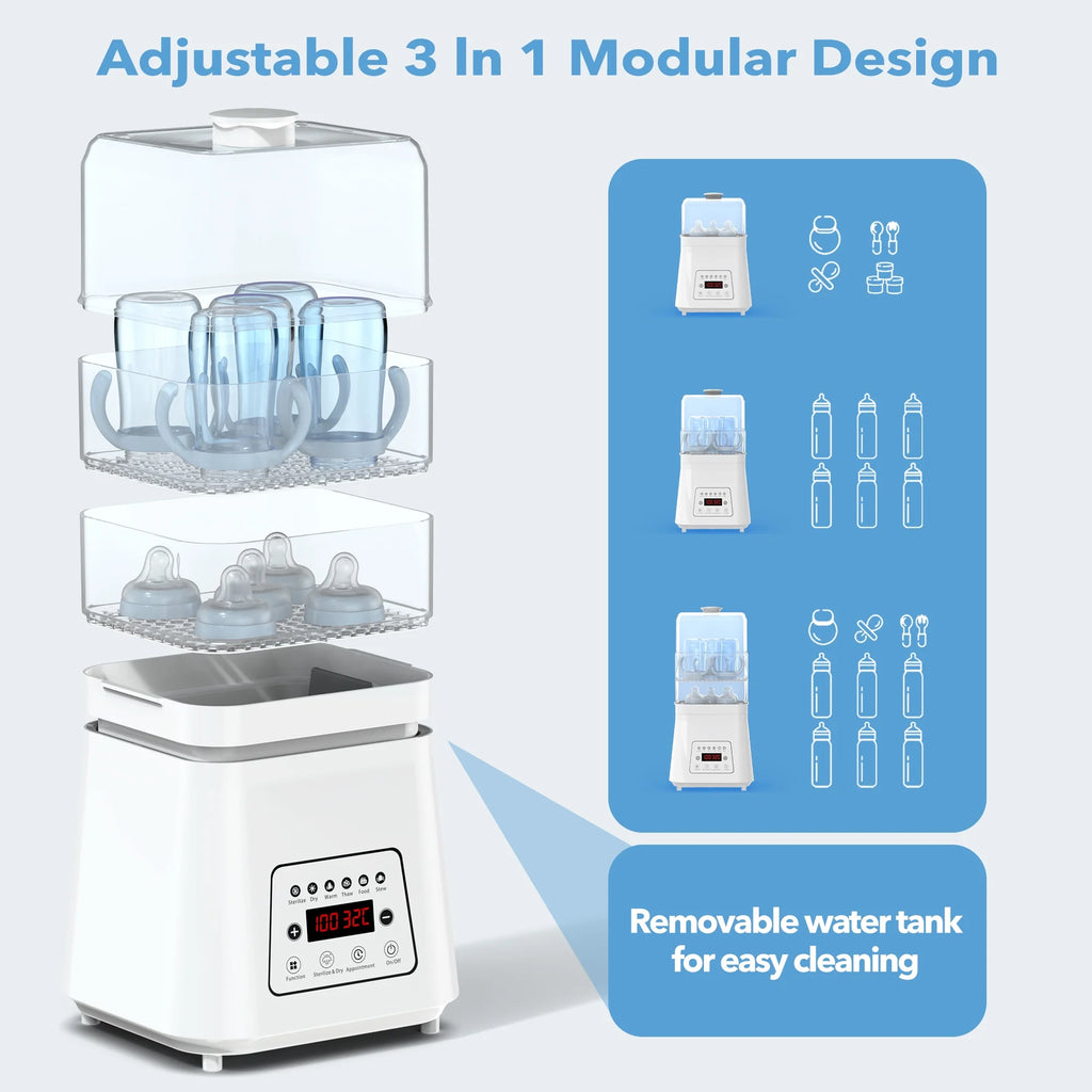 8-in-1 Baby Bottle Sterilizer and Dryer: Electric Steam Sanitizer, Warmer, and Food Prep.