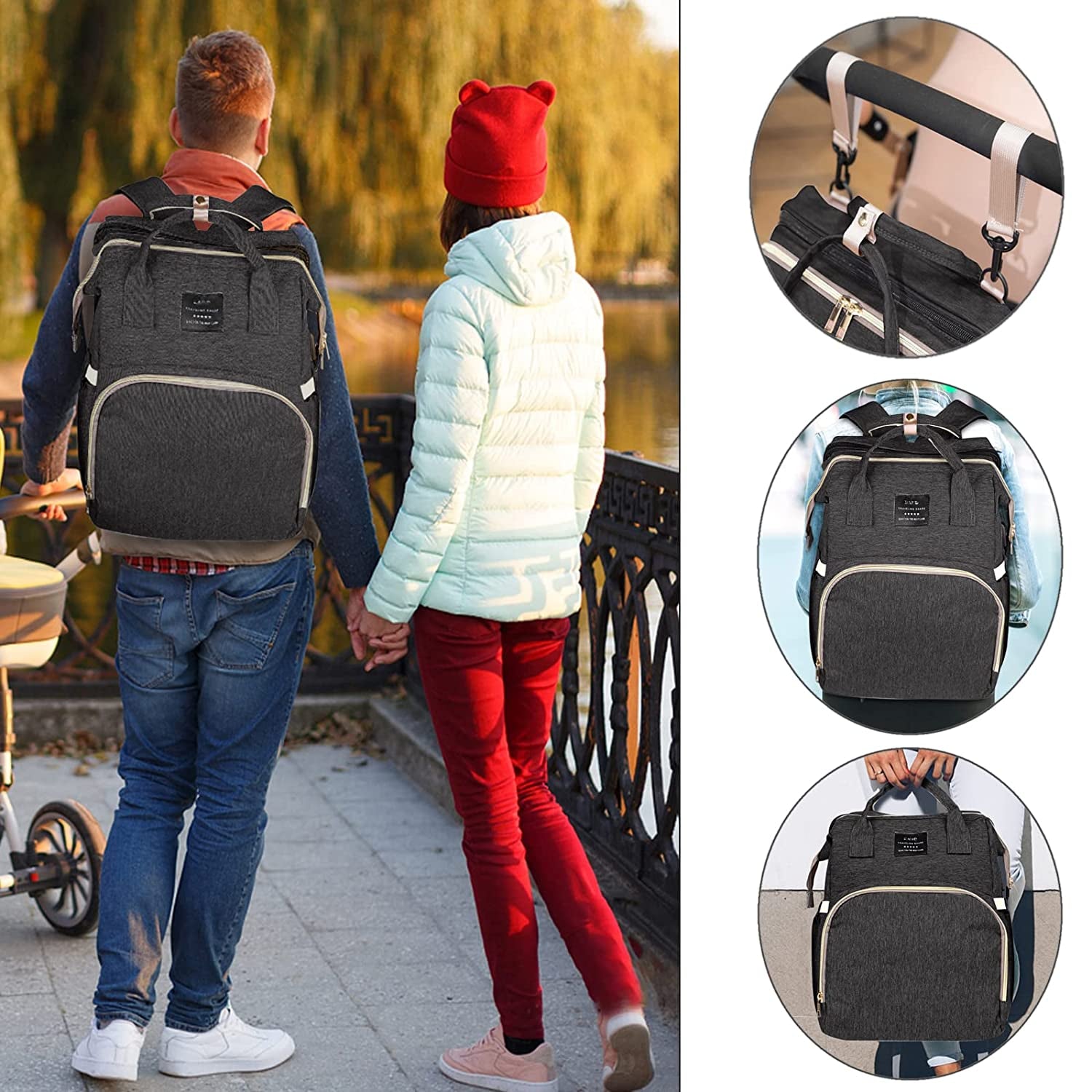 Baby Diaper Bag Backpack with Changing Station, Baby Registry Search Shower Gifts, Baby Bags for Boy Girl, New Mom Gifts for Women, Large Capacity, USB Port,Black