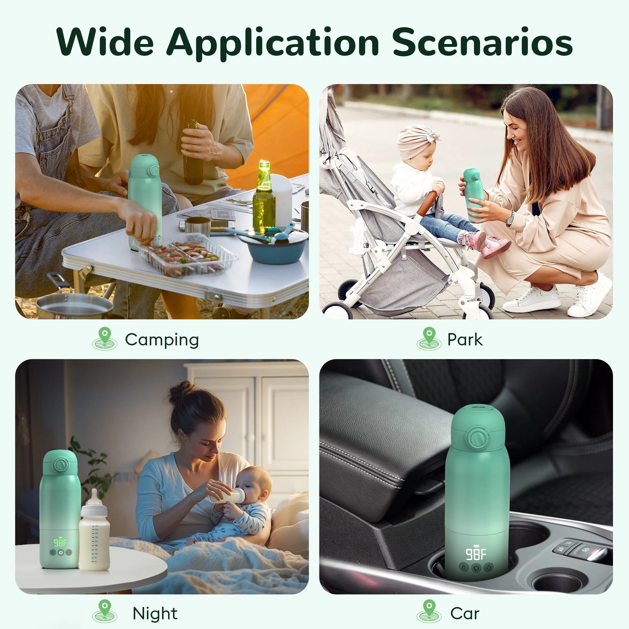 Ultimate Portable Baby Bottle Warmer - Dual Heating Modes for Perfect Feeding Temperature, 12 OZ Capacity in Green