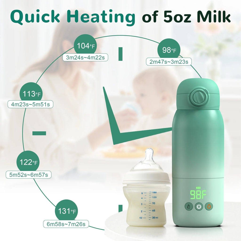 Ultimate Portable Baby Bottle Warmer - Dual Heating Modes for Perfect Feeding Temperature, 12 OZ Capacity in Green
