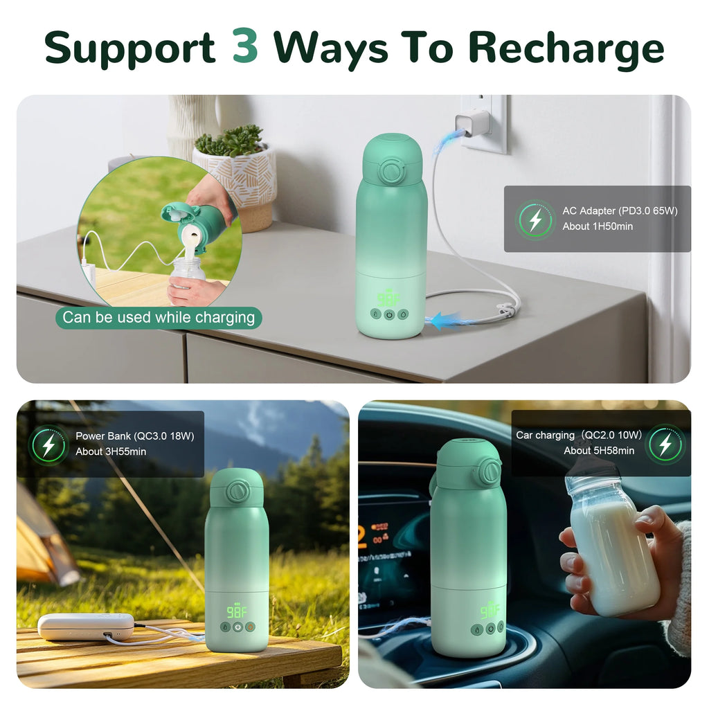 Ultimate Portable Baby Bottle Warmer - Dual Heating Modes for Perfect Feeding Temperature, 12 OZ Capacity in Green