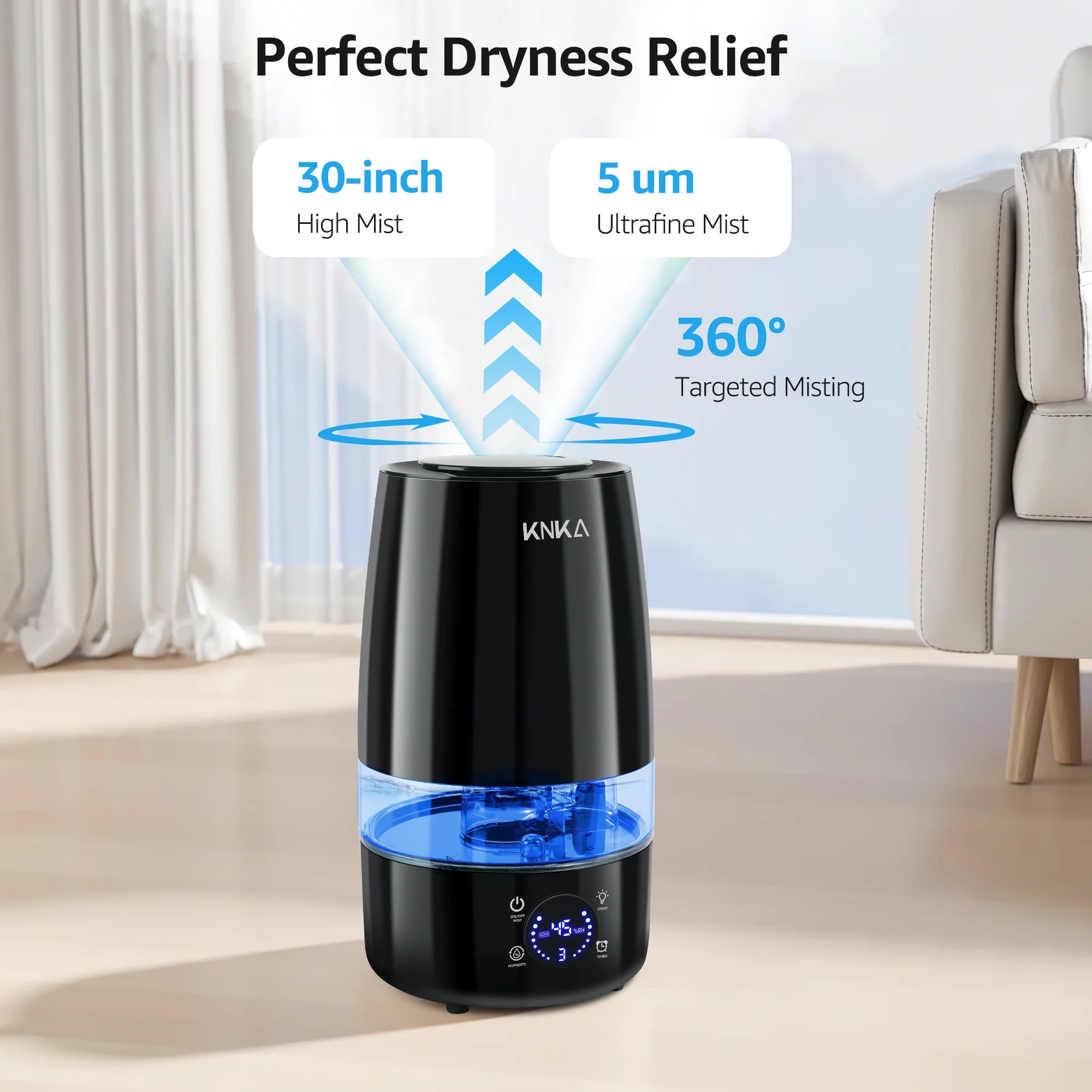 4.5L Humidifier for Room - Quiet, Auto Humidity Control, Essential Oil Diffuser, 40H Runtime, Top Fill, Easy Clean, Anti-Leak